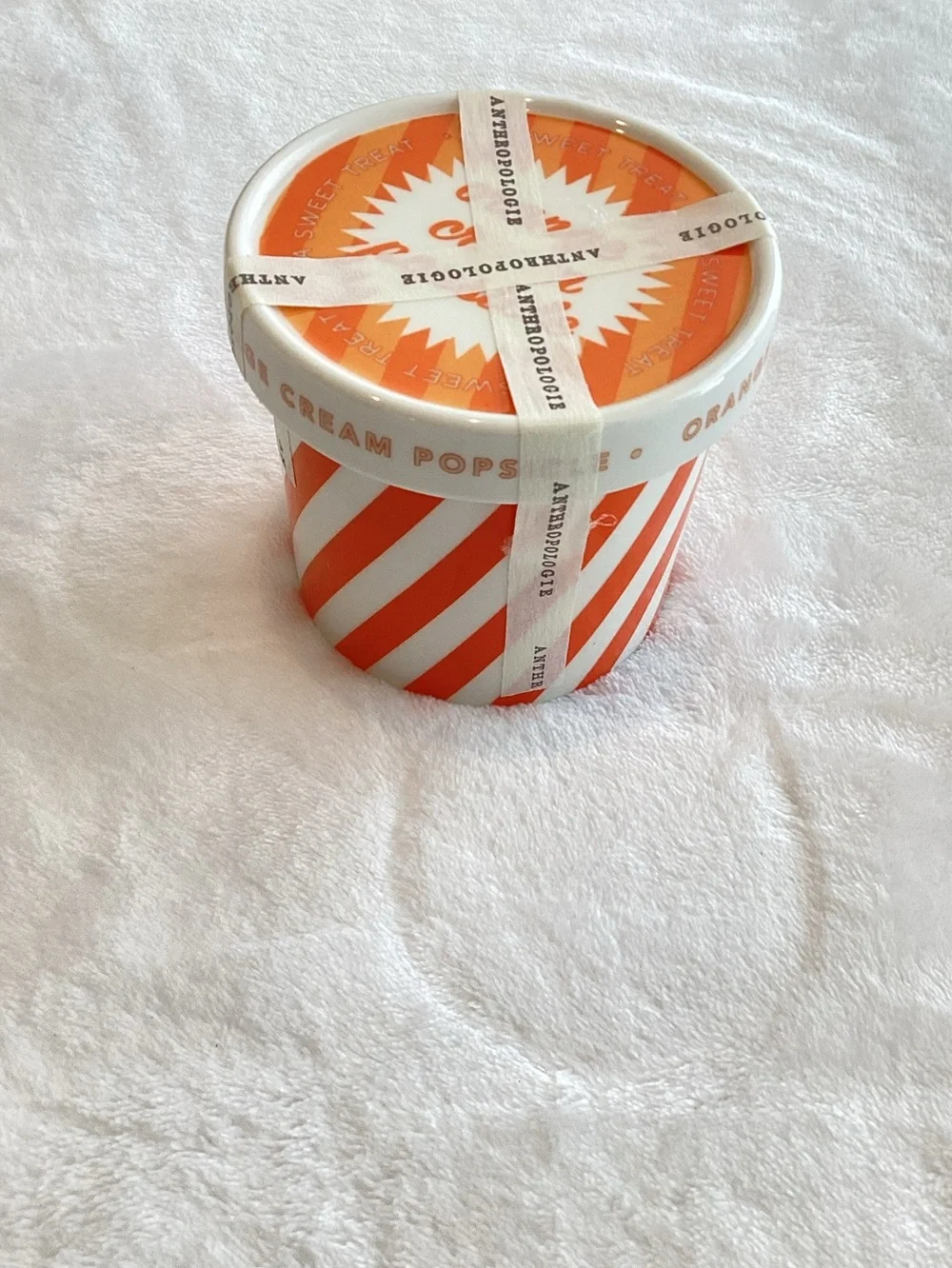 Anthropologie Ceramic Candle Ice Cream Gourmand Orange Cream Popsicle Pint New